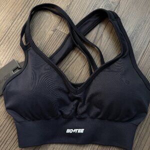 OH POLLY BO AND TEE DOUBLE STRAP CROP TOP SPORTS BRA BLACK - XS